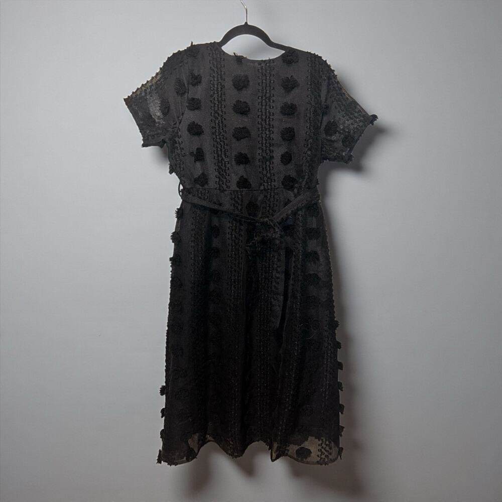 Baltic Born Darby Floral Dot Midi Dress Size Large Black Sheer Belted NWT A-Line - Picture 2 of 10